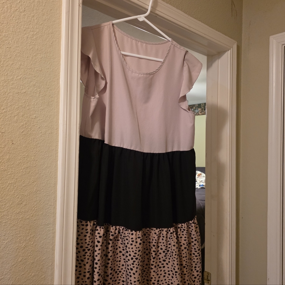 Pink and Black Colorblock Dress